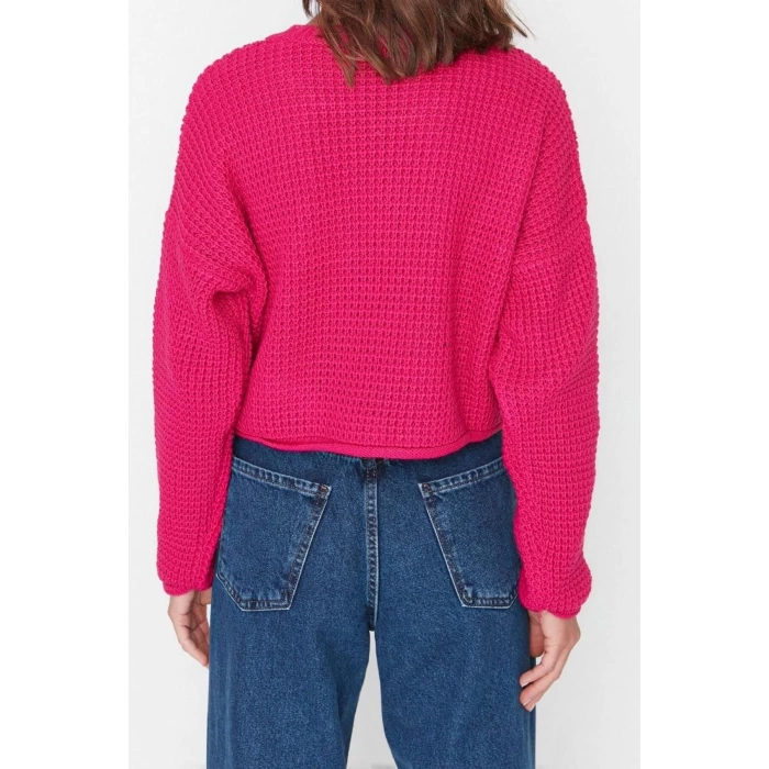 Women Fashion Stylish Crew Neck Low Sleeve Crop Wide Fit Knitwear Sweater