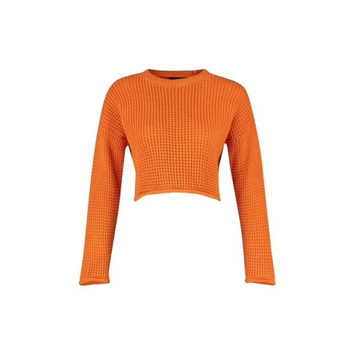 Women Fashion Stylish Crew Neck Low Sleeve Crop Wide Fit Knitwear Sweater