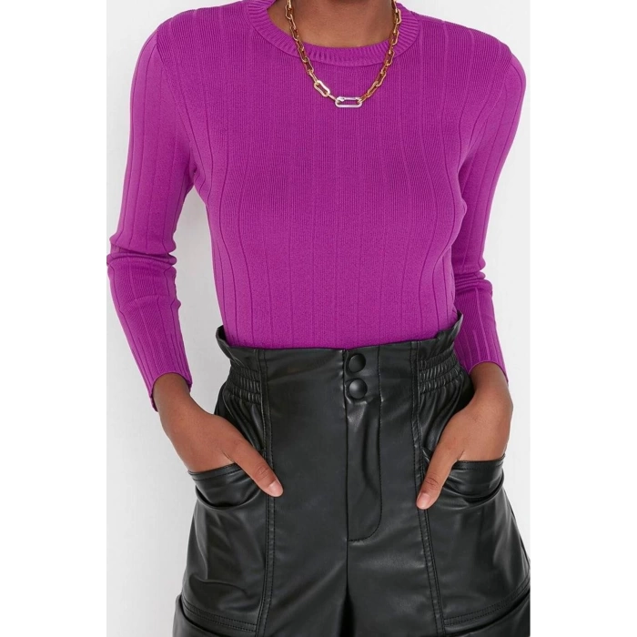 Women Fashion Stylish Crew Neck Standard Sleeve Regular Basic Knitwear Sweater