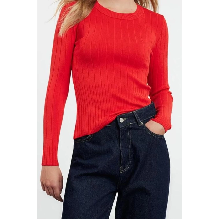 Women Fashion Stylish Crew Neck Standard Sleeve Regular Basic Knitwear Sweater