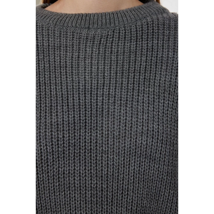 Women Fashion Stylish Crew Neck Low Sleeve Crop Super Basic Knitwear Sweater