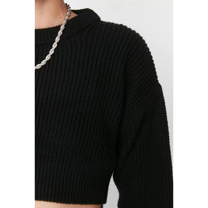 Women Fashion Stylish Crew Neck Low Sleeve Crop Super Basic Knitwear Sweater