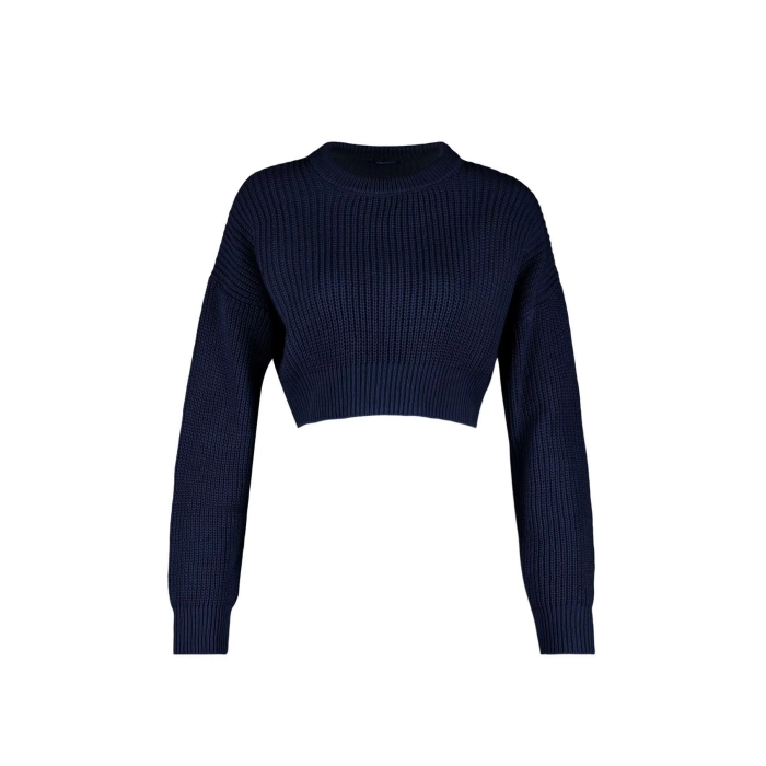 Women Fashion Stylish Crew Neck Low Sleeve Crop Super Basic Knitwear Sweater