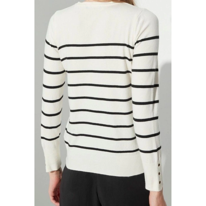 Women Fashion Stylish Crew Neck Standard Sleeve Regular Special Yarn Striped Knitwear Sweater