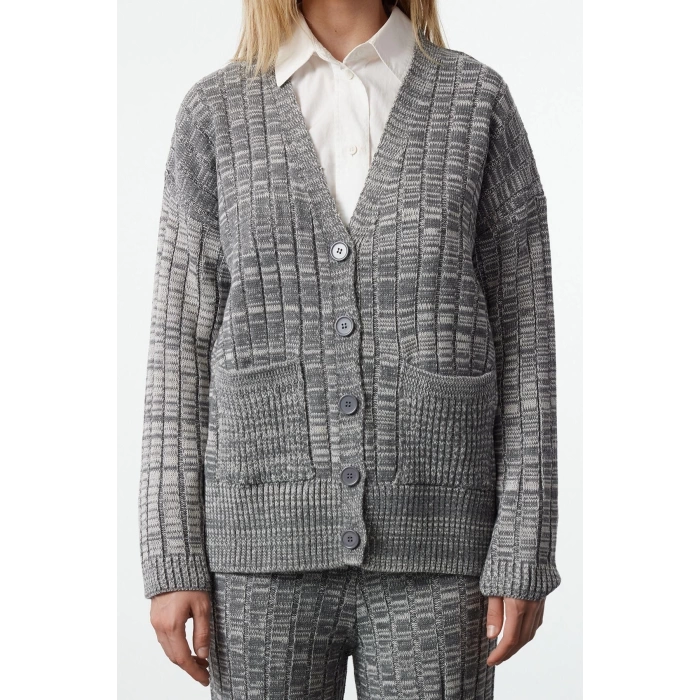 Womens Fashion Stylish Regular Length Long Sleeve Wide Pattern Gradient Knitwear Cardigan-Pants Bottom-Top Set