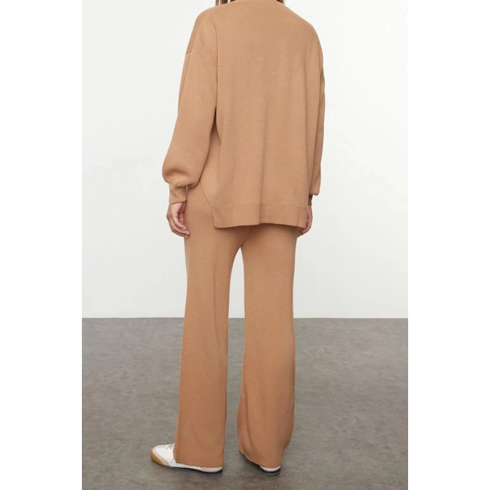 Women Fashion Stylish Regular Length Long Sleeve Wide Pattern Balloon Sleeve Knitwear Top-Bottom Set