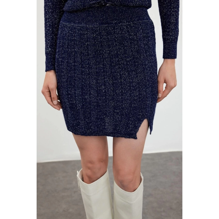 Women Fashion Stylish Regular Length Long Sleeve Glittery Skirt-Cardigan Knitwear Bottom-Top Set