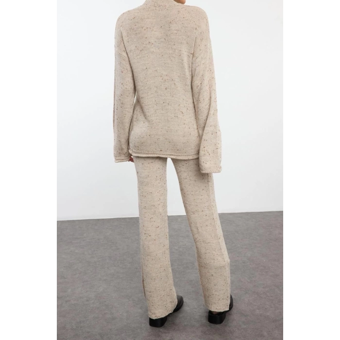 Women Fashion Stylish Regular Length Long Sleeve Woolen Gradient Knitwear Top-Bottom Set