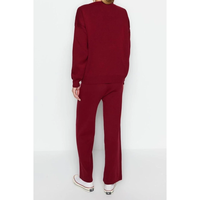 Womens Fashion Stylish Regular Length Long Sleeve Christmas Themed Soft Textured Furry Knitwear Top-Bottom Set