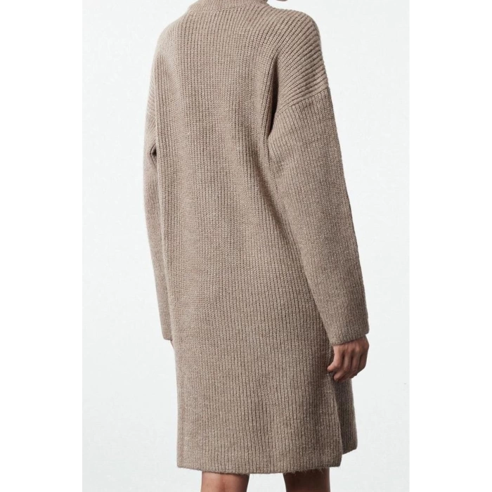 Kadın Moda Şık Mini Boy Dik Yaka Regular Triko Yumuşak Dokulu Kazak Elbise