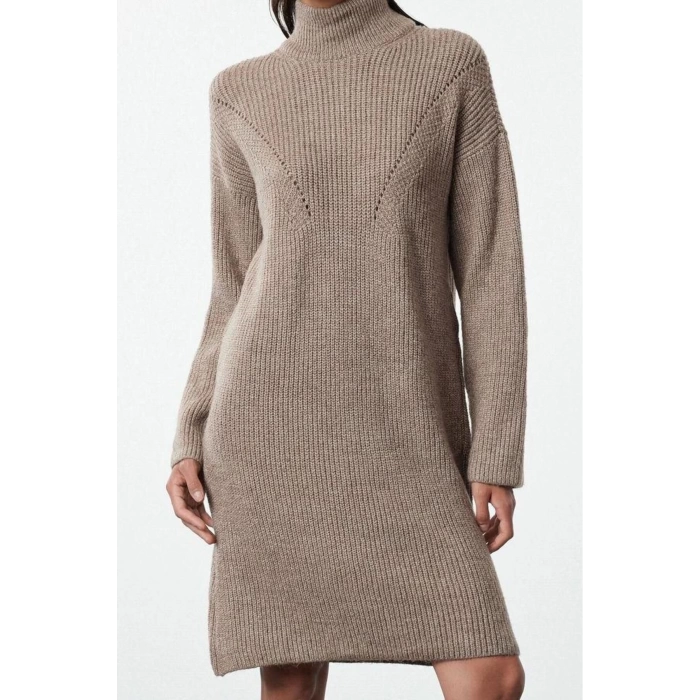 Kadın Moda Şık Mini Boy Dik Yaka Regular Triko Yumuşak Dokulu Kazak Elbise