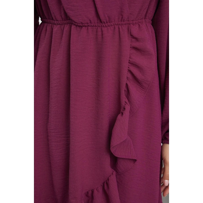 Women Fashion Stylish Mini Length Double Breasted Regular Belted Woven Flounce Dress