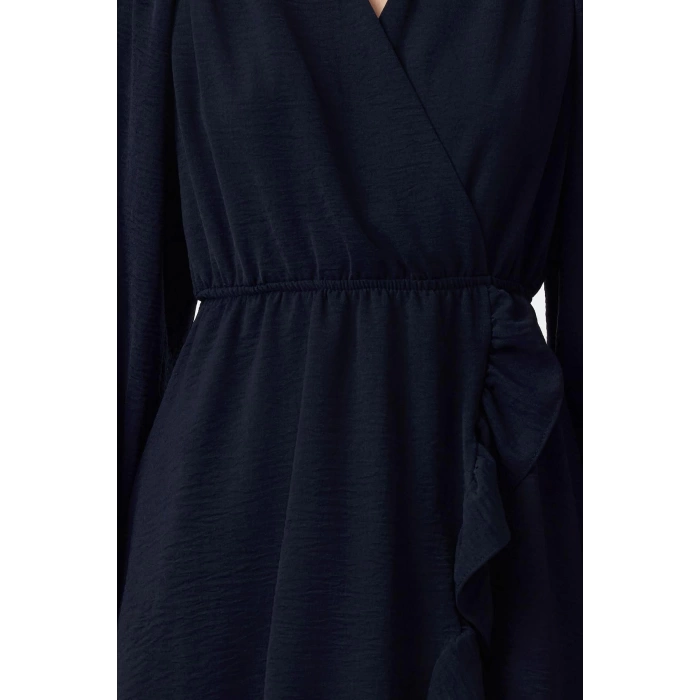 Women Fashion Stylish Mini Length Double Breasted Regular Belted Woven Flounce Dress