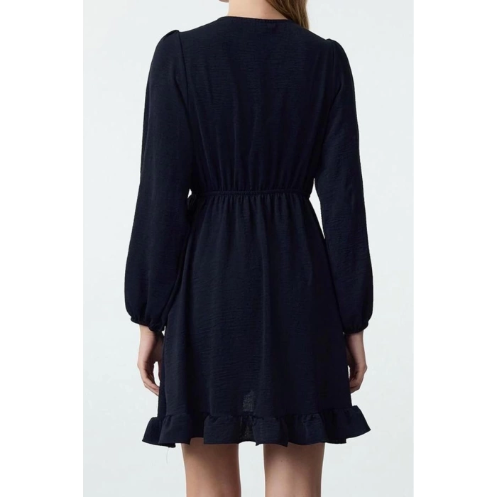 Women Fashion Stylish Mini Length Double Breasted Regular Belted Woven Flounce Dress