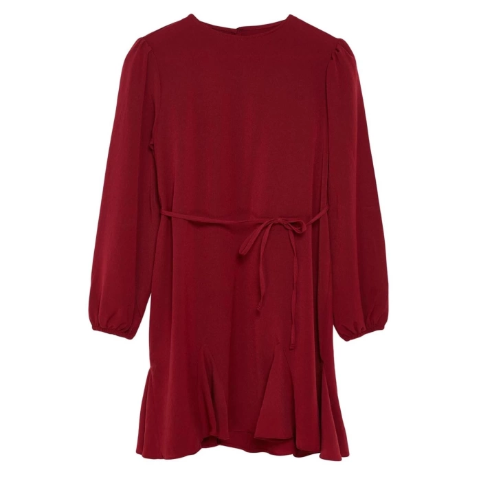 Women Fashion Stylish Mini Length Crew Neck Regular Belted Plain Woven Dress