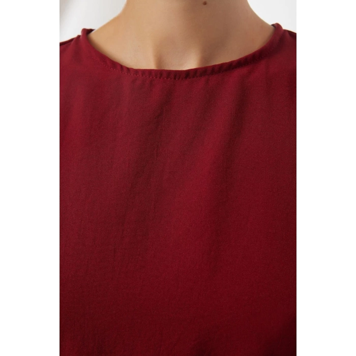 Women Fashion Stylish Mini Length Crew Neck Regular Belted Plain Woven Dress
