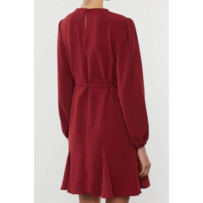 Women Fashion Stylish Mini Length Crew Neck Regular Belted Plain Woven Dress