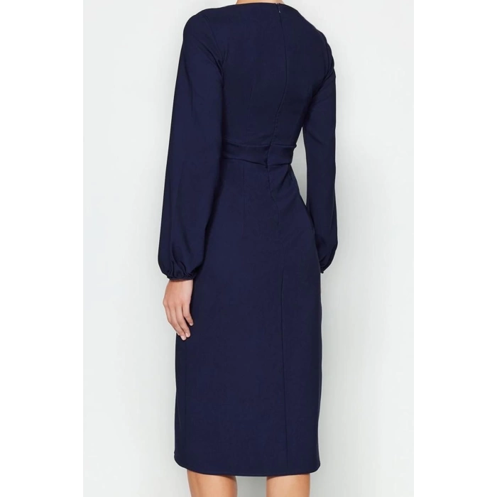 Women Fashion Stylish Midi Length Square Neck Regular Slit Woven Dress