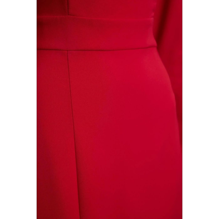 Women Fashion Stylish Midi Length Square Neck Regular Slit Woven Dress
