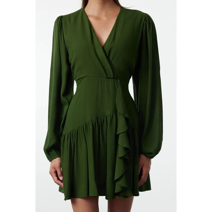Women Fashion Stylish Mini Length Double Breasted Regular Plain Woven Dress