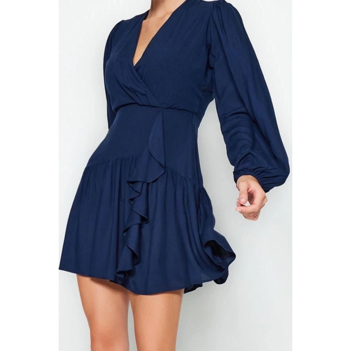Women Fashion Stylish Mini Length Double Breasted Regular Plain Woven Dress