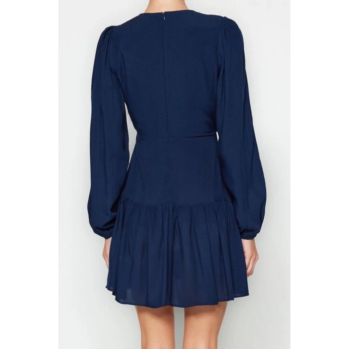 Women Fashion Stylish Mini Length Double Breasted Regular Plain Woven Dress