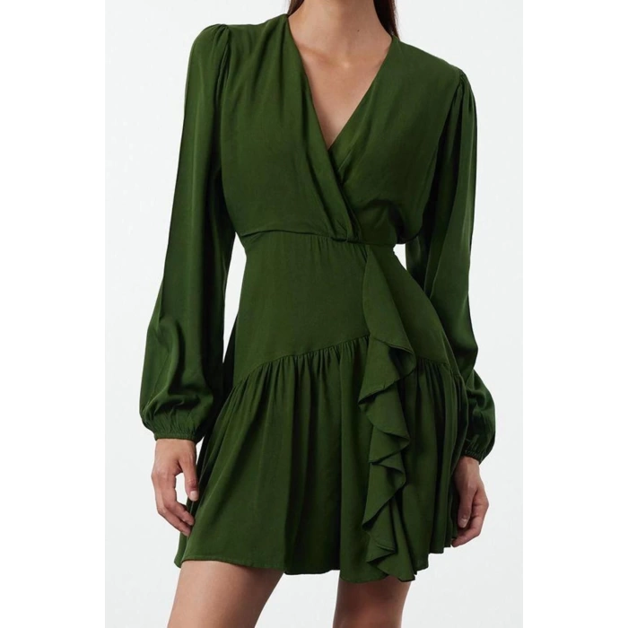 Women Fashion Stylish Mini Length Double Breasted Regular Plain Woven Dress