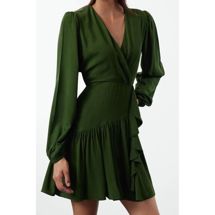 Women Fashion Stylish Mini Length Double Breasted Regular Plain Woven Dress