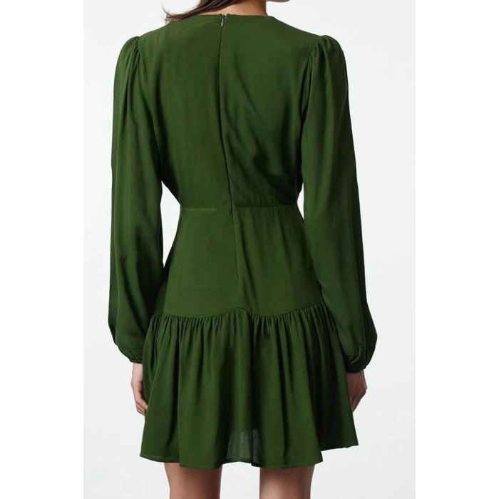Women Fashion Stylish Mini Length Double Breasted Regular Plain Woven Dress