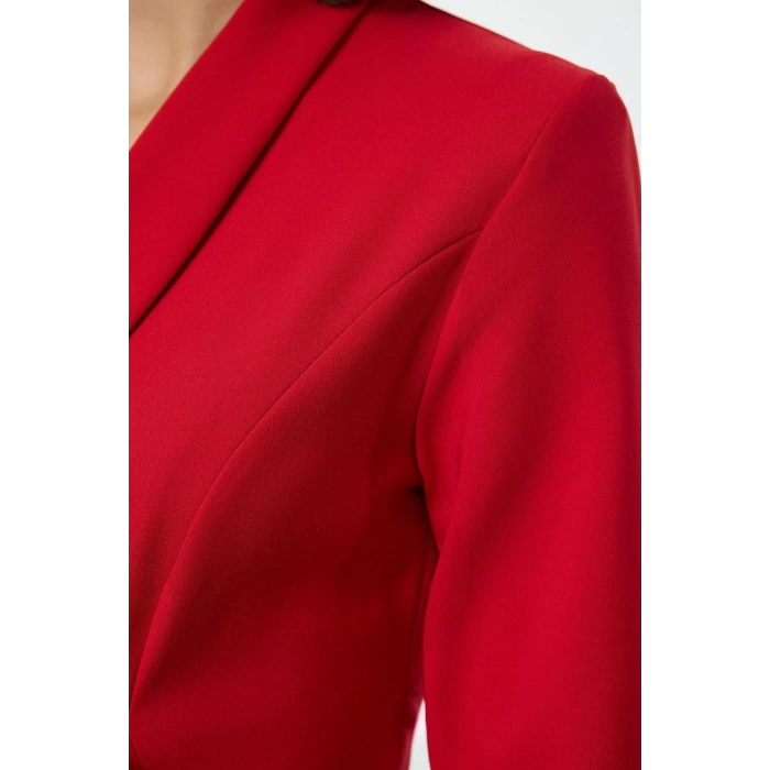 Women Fashion Stylish Mini Length Jacket Collar Regular Skirt Ruffle Woven Jacket Dress