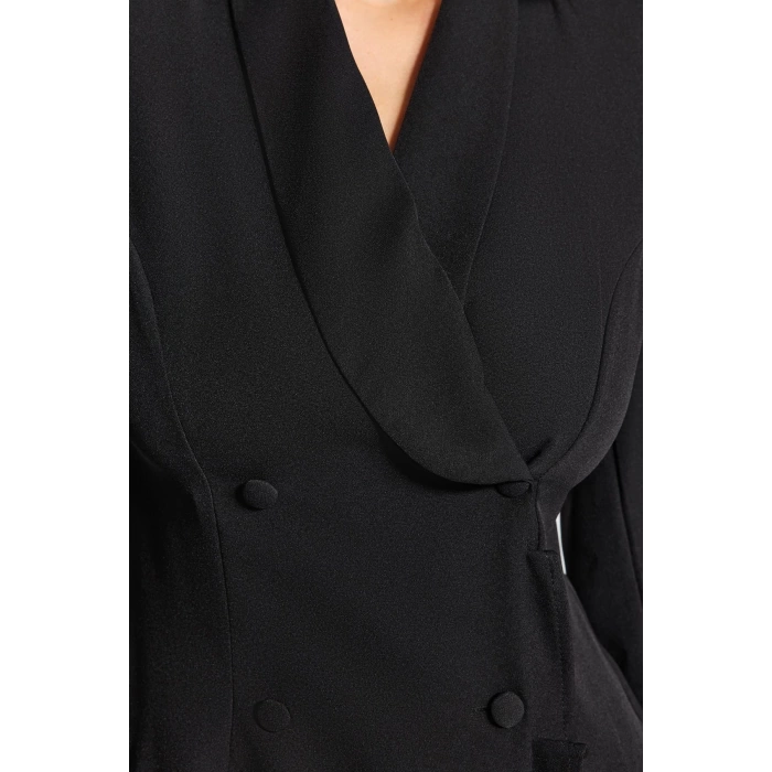 Women Fashion Stylish Mini Length Jacket Collar Regular Skirt Ruffle Woven Jacket Dress