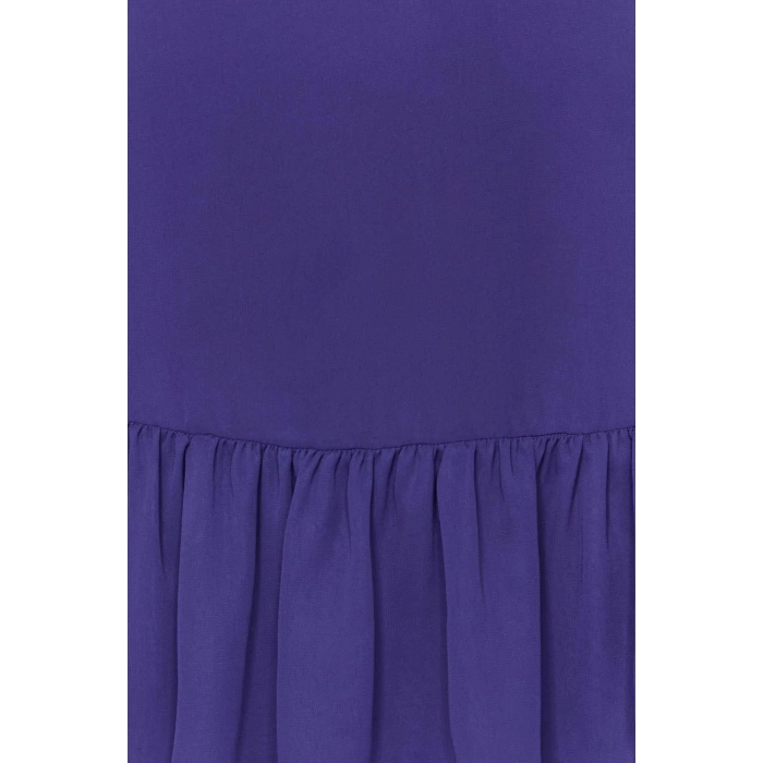 Kadın Moda Şık Mini Boy Dik Yaka Regular Eteği Volanlı Şifon Dokuma Kışlık Elbise