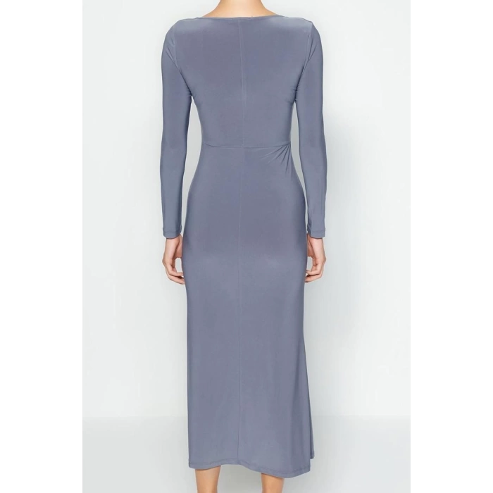 Women Fashion Stylish Maxi Length Square Neck Slim Leopard Print Flounce Fitted Stretchy Knitted Dress