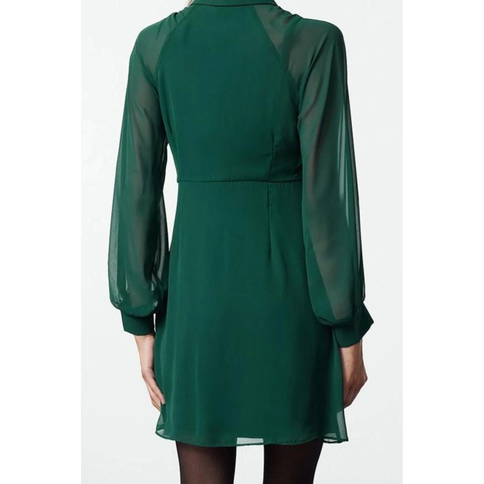 Kadın Moda Şık Mini Boy Gömlek Yaka Regular Düz Dokuma Kışlık Elbise