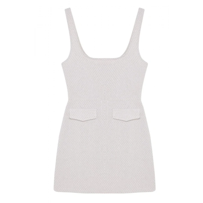 Kadın Moda Şık Mini Boy Kare Yaka Regular Düz Dokuma Elbise