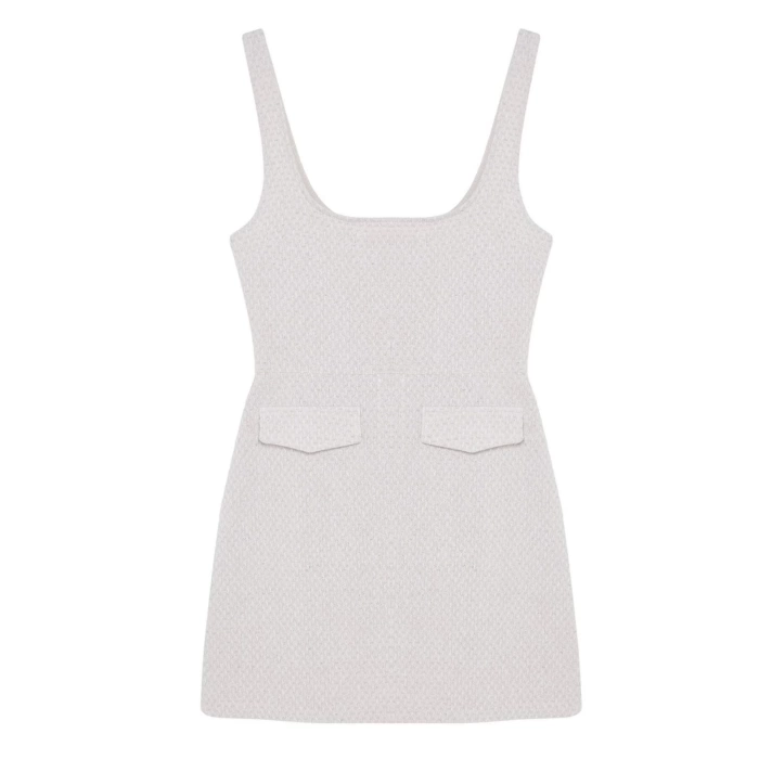 Kadın Moda Şık Mini Boy Kare Yaka Regular Düz Dokuma Elbise