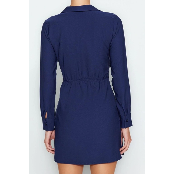 Kadın Moda Şık Mini Boy Kruvaze Regular Düz Dokuma Elbise
