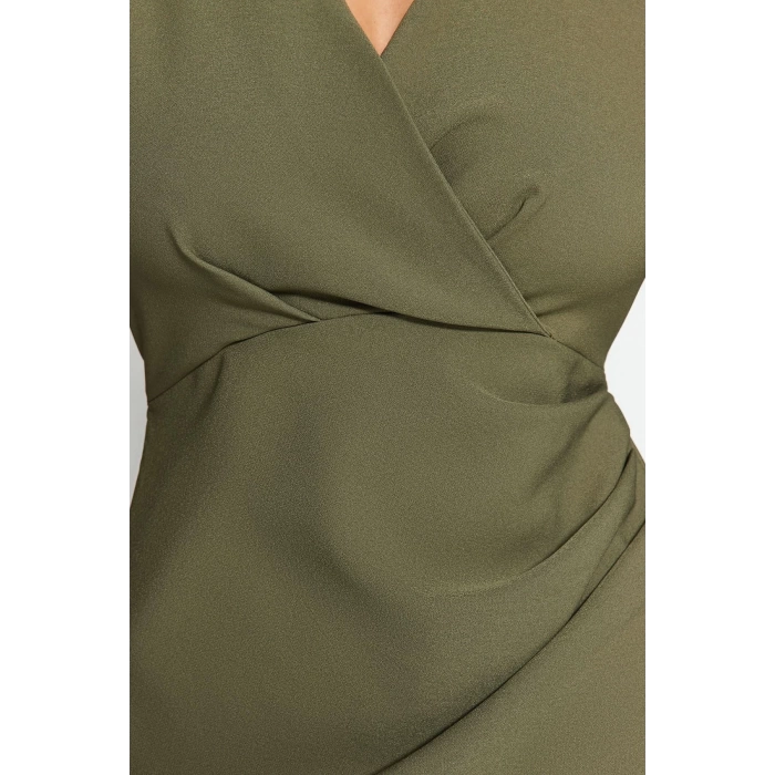 Kadın Moda Şık Mini Boy Kruvaze Regular Düz Dokuma Elbise