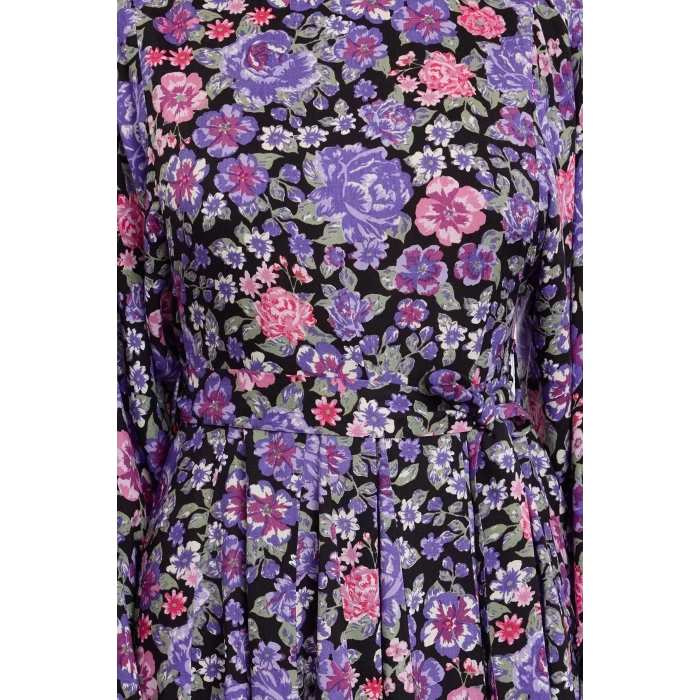 Women Fashion Stylish Mini Length Crew Neck Regular Belted Floral Woven Dress