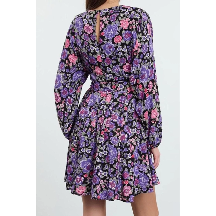 Women Fashion Stylish Mini Length Crew Neck Regular Belted Floral Woven Dress