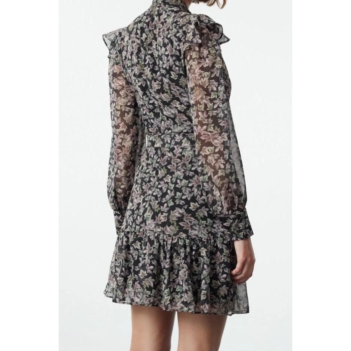Kadın Moda Şık Mini Boy Dik Yaka Regular Geometrik Dokuma Kışlık Elbise