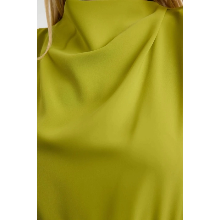 Kadın Moda Şık Midi Boy Degaje Yaka Regular Düz Dokuma Elbise