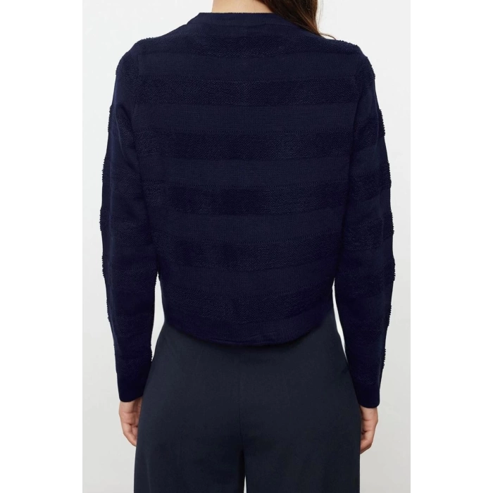 Kadın Moda Şık Bisiklet Yaka Standart Kol Regular Ceket Görünümlü Triko Hırka