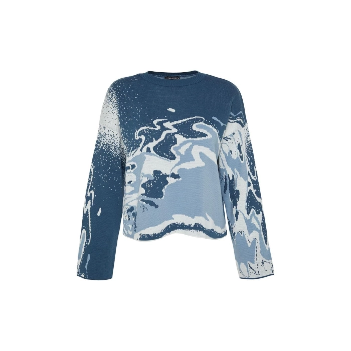 Women Fashion Stylish Crew Neck Standard Sleeve Regular Patterned Knitwear Sweater