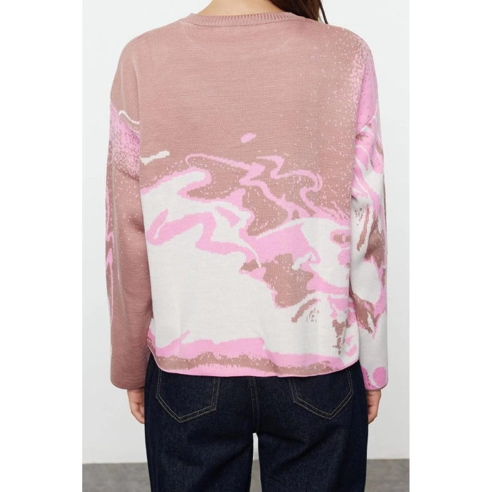 Women Fashion Stylish Crew Neck Standard Sleeve Regular Patterned Knitwear Sweater