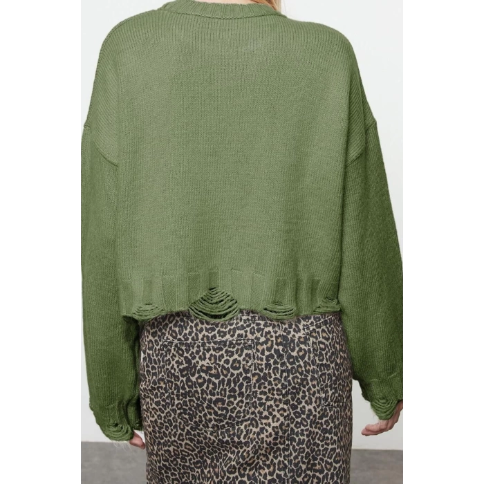 Women Fashion Stylish Crew Neck Low Sleeve Crop Super Wide Fit Soft Texture Knitwear Sweater