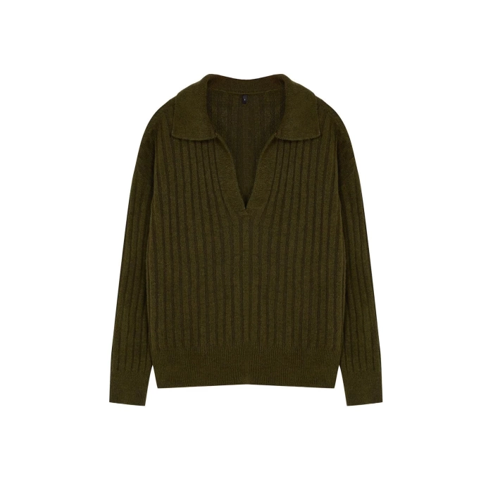 Women Fashion Stylish Polo Neck Standard Sleeve Regular Soft Texture Knitwear Sweater