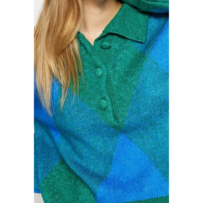Kadın Moda Şık Polo Yaka Düşük Kol Regular Geniş Kalıp Yumuşak Dokulu Triko Kazak