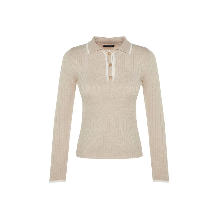 Women Fashion Stylish Polo Collar Standard Sleeve Regular Premium Special Yarn Knitwear Sweater
