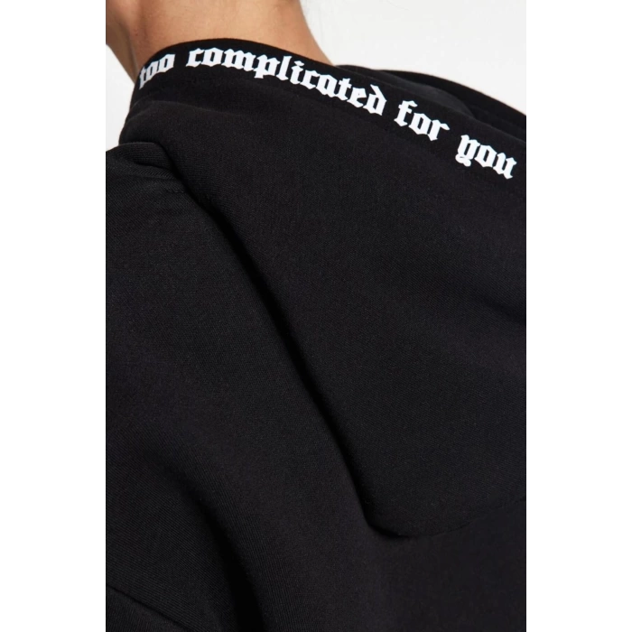 Kadın Regular Kapüşonlu Standart Kol Regular Kapüşonu Slogan Baskılı Geniş Kesim Örme Sweatshirt
